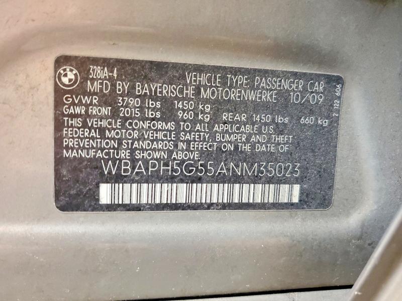 2010 Bmw 328 მანქანა იყიდება აუქციონზე, vin: WBAPH5G55ANM35023, აუქციონის ნომერი: 66086156