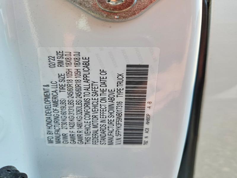 63448316 :رقم المزاد ، 5FPYK3F59NB017316 vin ، 2022 Honda Ridgeline مزاد بيع