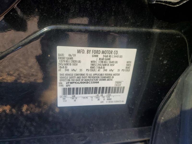 2019 Ford Edge მანქანა იყიდება აუქციონზე, vin: 2FMPK4J90KBC33998, აუქციონის ნომერი: 64661146