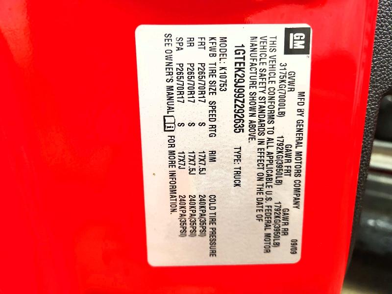 Aukcja sprzedaży 2009 Gmc Sierra, vin: 1GTEK29J99Z292635, numer aukcji: 62988756