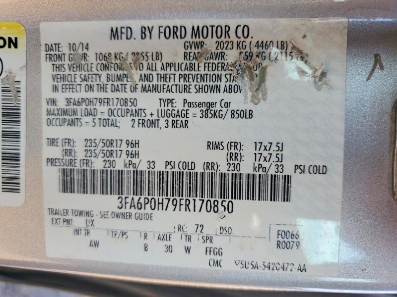 Продаж на аукціоні авто 2015 Ford Fusion, vin: 3FA6P0H79FR170850, номер лоту: 63842036