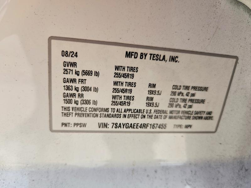 Продажа на аукционе авто 2024 Tesla Model Y, vin: 7SAYGAEE4RF167455, номер лота: 67286446