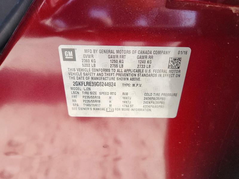 Aukcja sprzedaży 2016 Gmc Terrain, vin: 2GKFLRE39G6244924, numer aukcji: 64917216