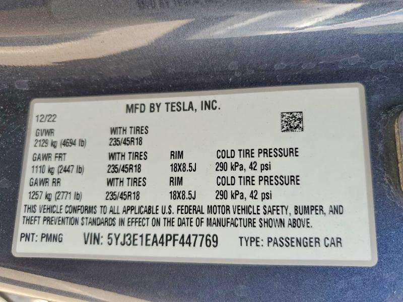 Aukcja sprzedaży 2023 Tesla Model 3, vin: 5YJ3E1EA4PF447769, numer aukcji: 64819906