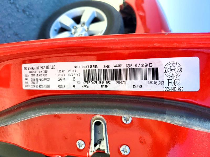 2019 Ram 1500 Classic მანქანა იყიდება აუქციონზე, vin: 1C6RR7LT0KS511587, აუქციონის ნომერი: 64264046