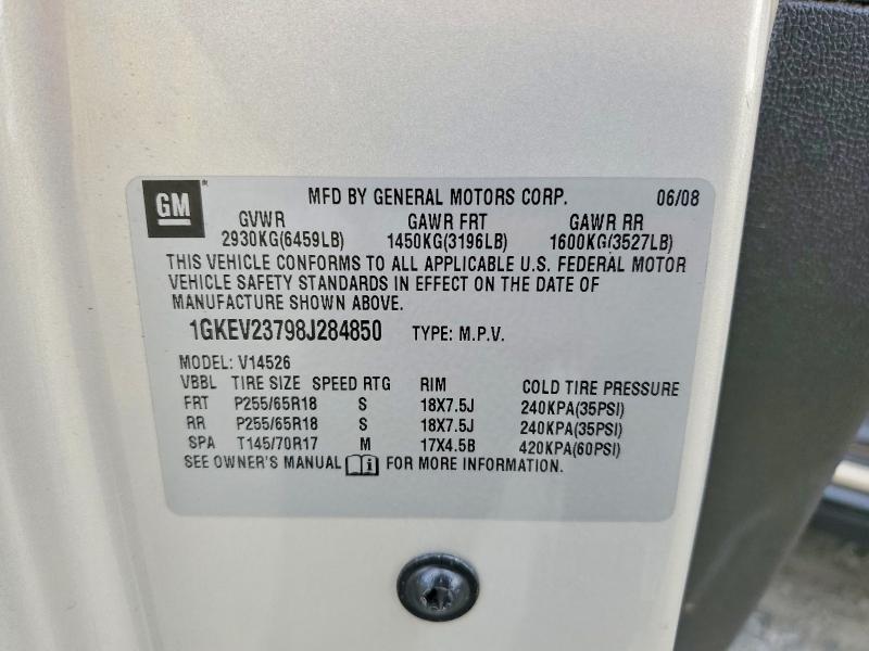 Aukcja sprzedaży 2008 Gmc Acadia, vin: 1GKEV23798J284850, numer aukcji: 66727606