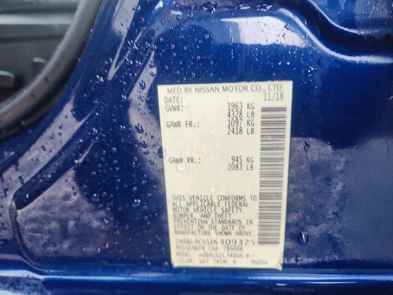 2019 Nissan Altima მანქანა იყიდება აუქციონზე, vin: 1N4BL4CV1KN309325, აუქციონის ნომერი: 65383316