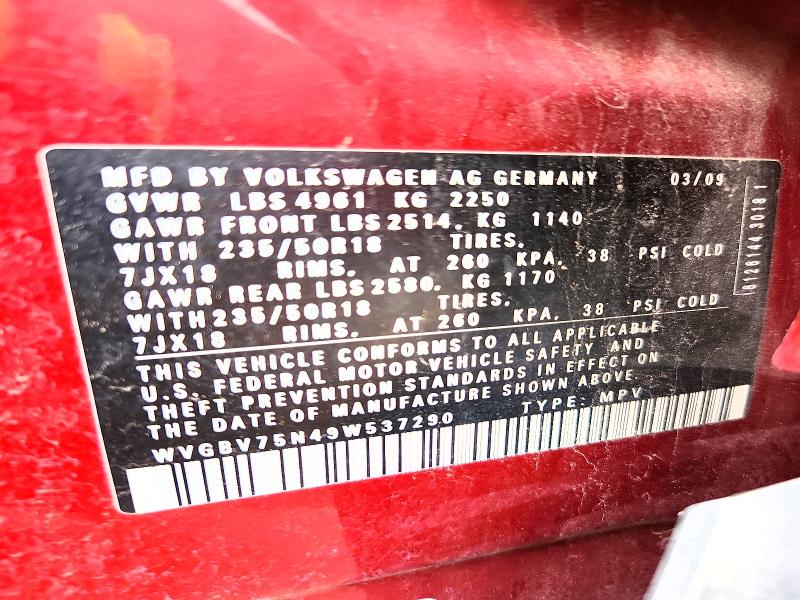 Aukcja sprzedaży 2009 Volkswagen Tiguan, vin: WVGBV75N49W537290, numer aukcji: 65881556