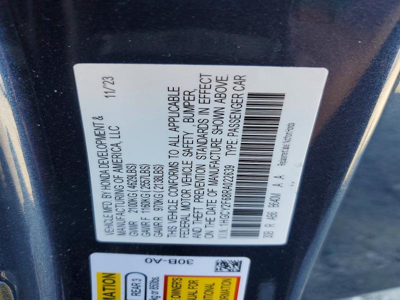 2024 Honda Accord მანქანა იყიდება აუქციონზე, vin: 1HGCY2F68RA022639, აუქციონის ნომერი: 64621726