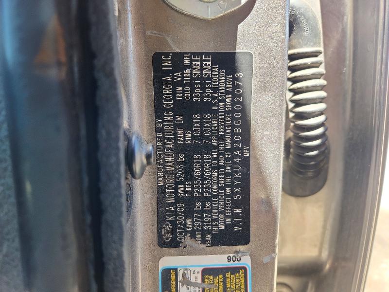 2012 Kia Sorento მანქანა იყიდება აუქციონზე, vin: 5XYKU4A20BG002073, აუქციონის ნომერი: 66229966