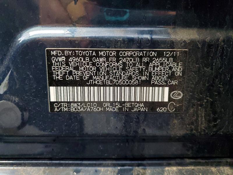 65683216 :رقم المزاد ، JTHCE1BL7D5000581 vin ، 2013 Lexus Gs مزاد بيع