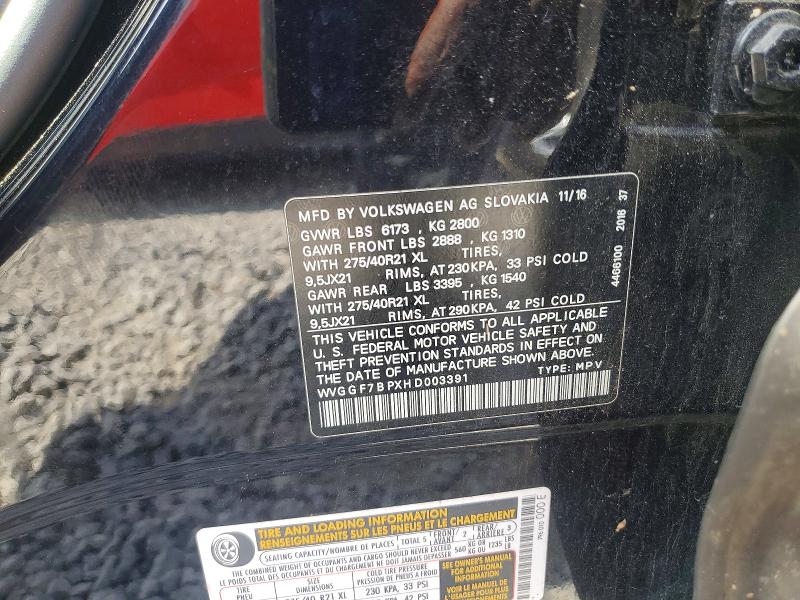 Продаж на аукціоні авто 2017 Volkswagen Touareg, vin: WVGGF7BPXHD003391, номер лоту: 63780586