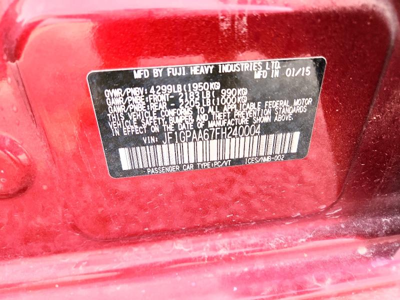 2015 Subaru Impreza მანქანა იყიდება აუქციონზე, vin: JF1GPAA67FH240004, აუქციონის ნომერი: 65002826