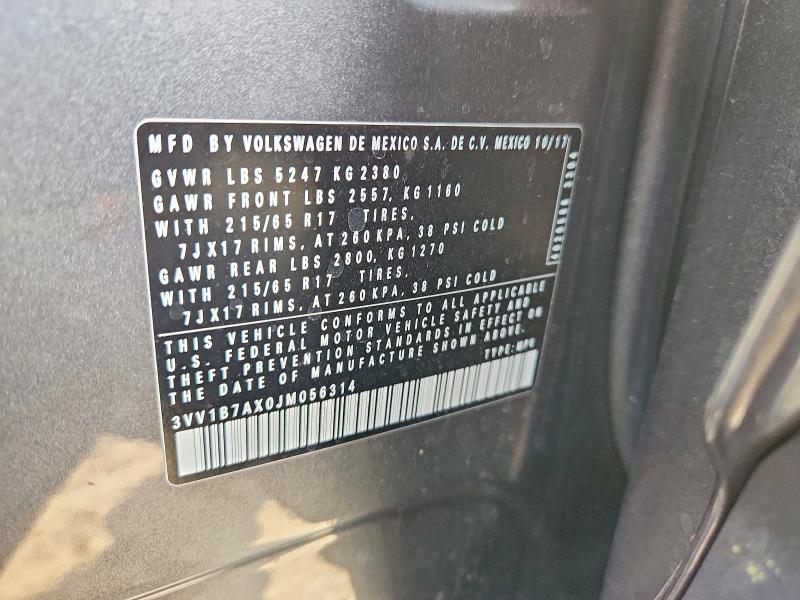 Aukcja sprzedaży 2018 Volkswagen Tiguan, vin: 3VV1B7AX0JM056314, numer aukcji: 67201596