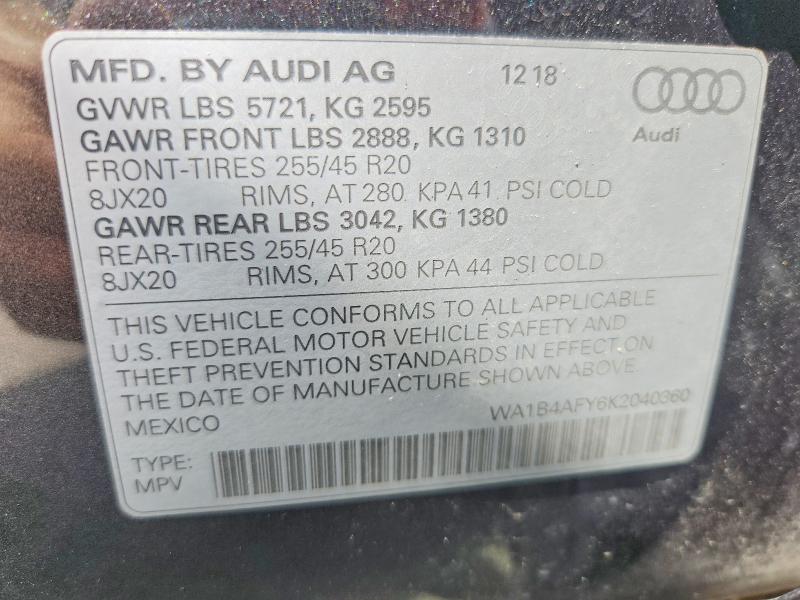 Продажа на аукционе авто 2019 Audi Sq5, vin: WA1B4AFY6K2040360, номер лота: 63833306