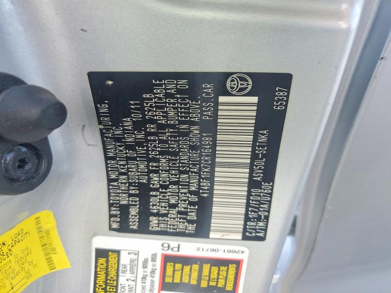 64420966 :رقم المزاد ، 4T4BF1FK7CR164981 vin ، 2012 Toyota Camry مزاد بيع