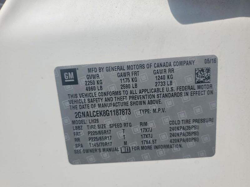 Aukcja sprzedaży 2016 Chevrolet Equinox, vin: 2GNALCEK8G1187873, numer aukcji: 63440756