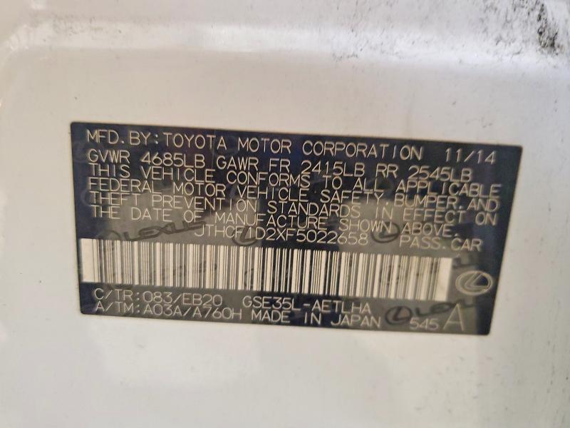 Продаж на аукціоні авто 2015 Lexus Is, vin: JTHCF1D2XF5022658, номер лоту: 65892986