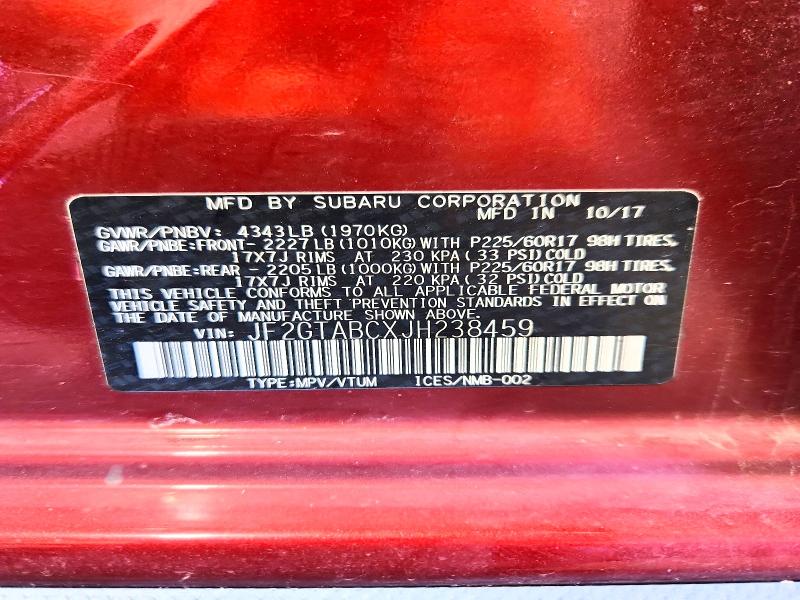 64769526 :رقم المزاد ، JF2GTABCXJH238459 vin ، 2018 Subaru Crosstrek مزاد بيع