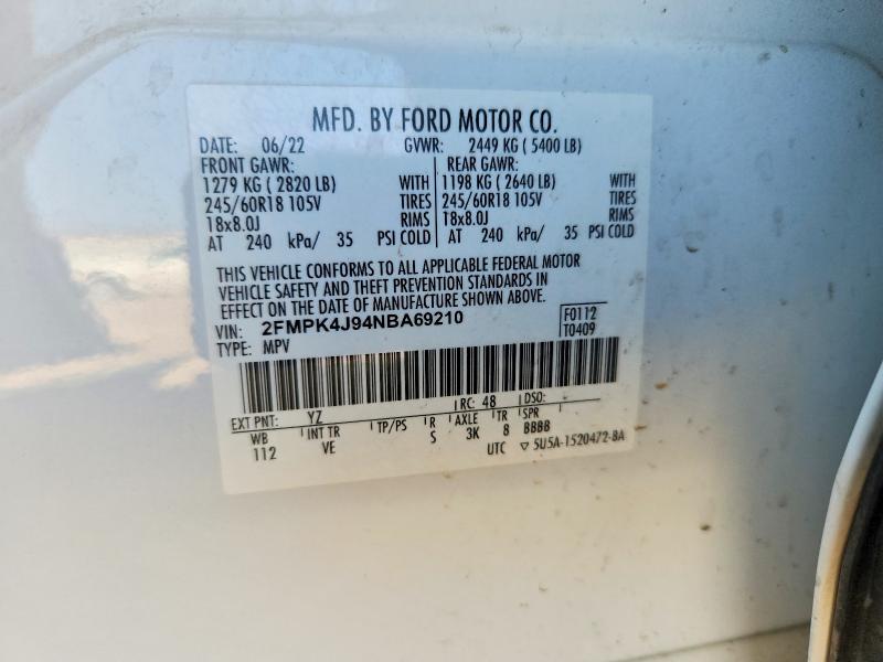2022 Ford Edge მანქანა იყიდება აუქციონზე, vin: 2FMPK4J94NBA69210, აუქციონის ნომერი: 64221906