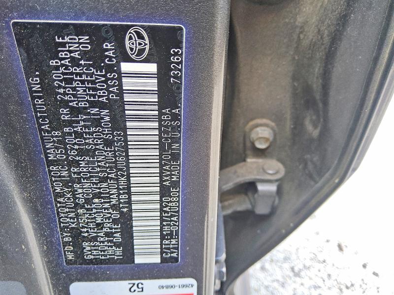 Продаж на аукціоні авто 2018 Toyota Camry, vin: 4T1B11HK2JU627533, номер лоту: 66109746