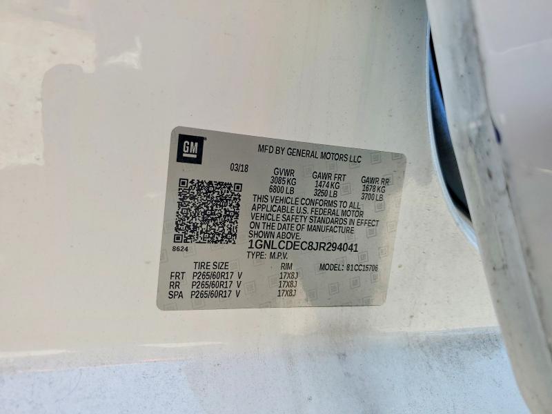 2018 Chevrolet Tahoe მანქანა იყიდება აუქციონზე, vin: 1GNLCDEC8JR294041, აუქციონის ნომერი: 66362166