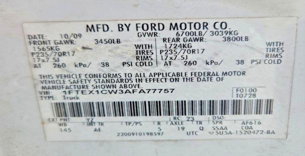 Aukcja sprzedaży 2010 Ford F150, vin: 1FTEX1CW3AFA77757, numer aukcji: 64491226