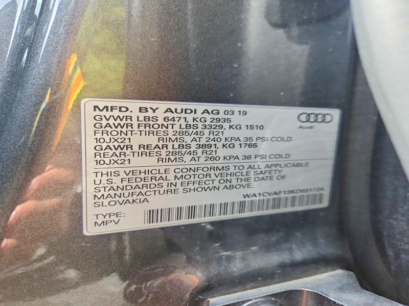 Aukcja sprzedaży 2019 Audi Q8, vin: WA1CVAF13KD031124, numer aukcji: 66630066