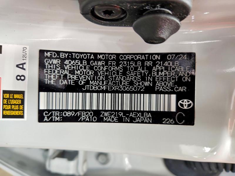 2024 Toyota Corolla Hybrid მანქანა იყიდება აუქციონზე, vin: JTDBCMFEXR3065072, აუქციონის ნომერი: 66094236