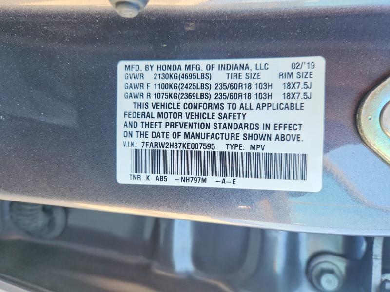 Aukcja sprzedaży 2019 Honda Cr-v, vin: 7FARW2H87KE007595, numer aukcji: 66199346