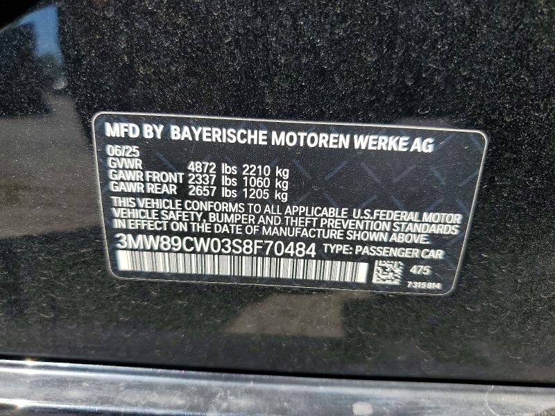 65621956 :رقم المزاد ، 3MW89CW03S8F70484 vin ، 2025 Bmw 330xi مزاد بيع