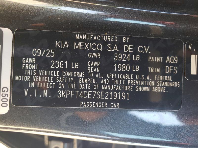 64503946 :رقم المزاد ، 3KPFT4DE7SE219191 vin ، 2025 Kia K4 مزاد بيع