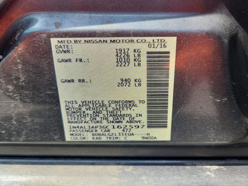 2016 Nissan Altima მანქანა იყიდება აუქციონზე, vin: 1N4AL3AP3GC162597, აუქციონის ნომერი: 66332826