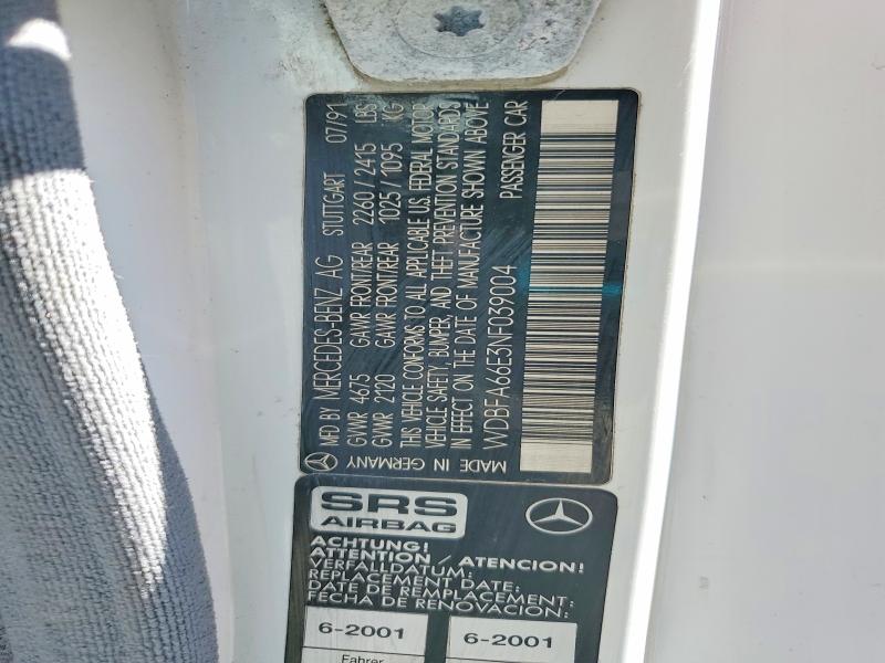 64569046 :رقم المزاد ، WDBFA66E3NF039004 vin ، 1992 Mercedes-benz 500 مزاد بيع