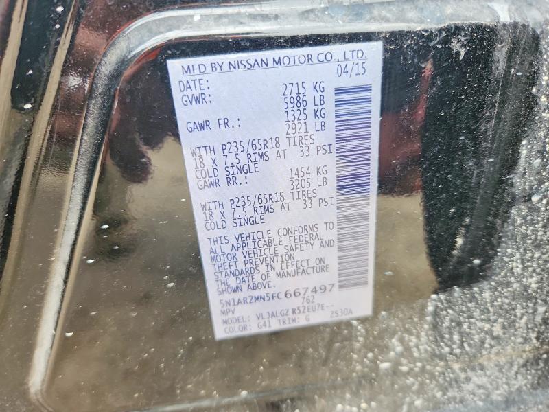 Продаж на аукціоні авто 2015 Nissan Pathfinder, vin: 5N1AR2MN5FC667497, номер лоту: 66762126