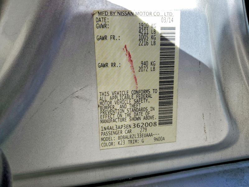 63717526 :رقم المزاد ، 1N4AL3AP3EN362008 vin ، 2014 Nissan Altima مزاد بيع