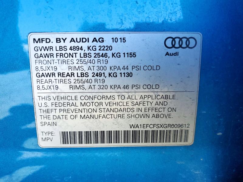 Продажа на аукционе авто 2016 Audi Q3, vin: WA1EFCFSXGR009612, номер лота: 63621596