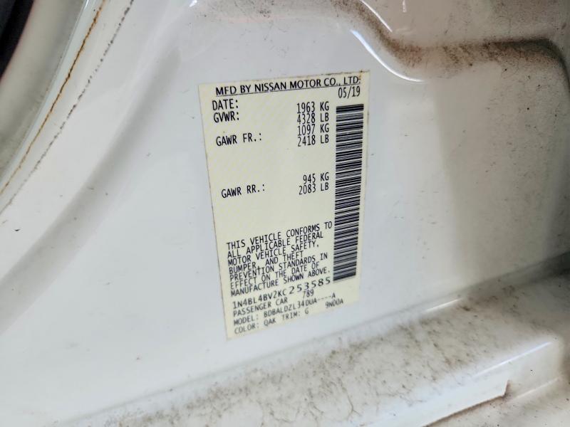 Aukcja sprzedaży 2019 Nissan Altima, vin: 1N4BL4BV2KC253585, numer aukcji: 65491286