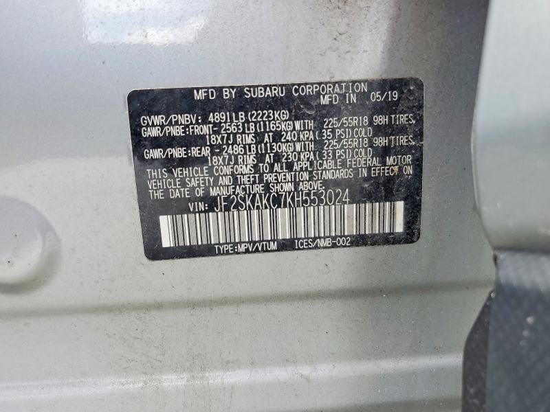 63788206 :رقم المزاد ، JF2SKAKC7KH553024 vin ، 2019 Subaru Forester مزاد بيع
