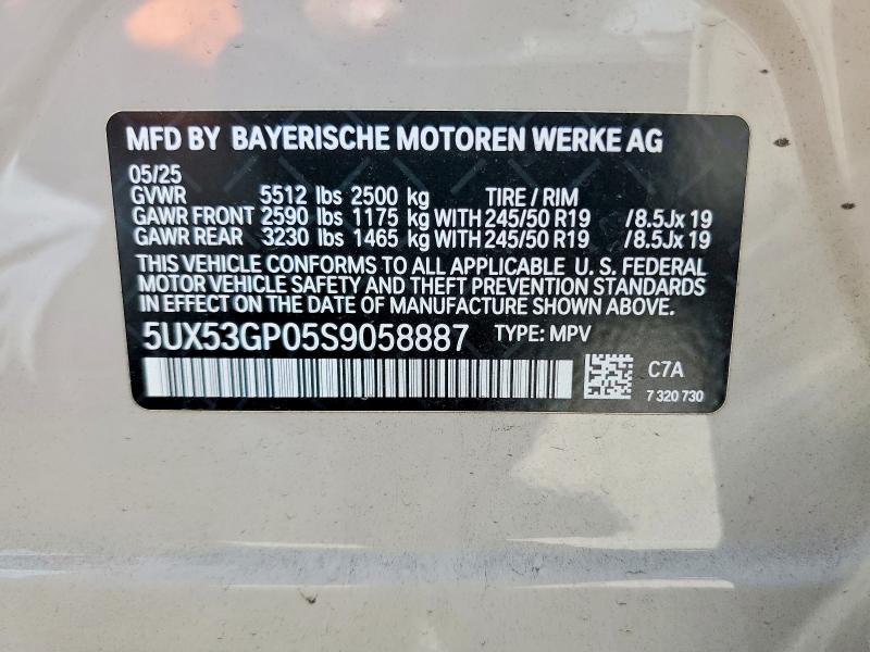 Aukcja sprzedaży 2025 Bmw X3, vin: 5UX53GP05S9058887, numer aukcji: 64997556