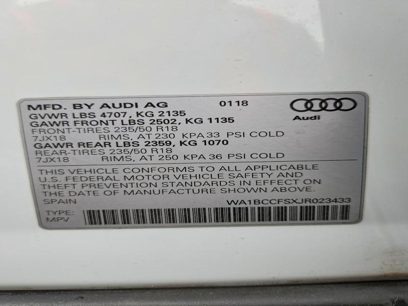 Aukcja sprzedaży 2018 Audi Q3, vin: WA1BCCFSXJR023433, numer aukcji: 65383856