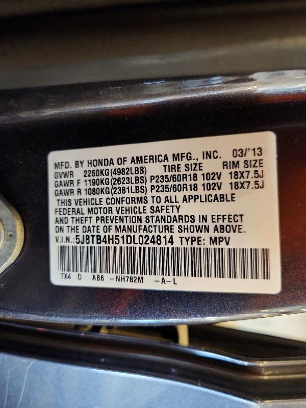 66276786 :رقم المزاد ، 5J8TB4H51DL024814 vin ، 2013 Acura Rdx مزاد بيع