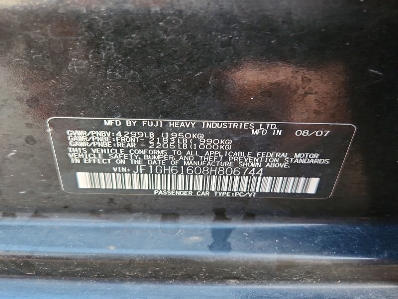 Aukcja sprzedaży 2008 Subaru Impreza, vin: JF1GH61608H806744, numer aukcji: 62814106