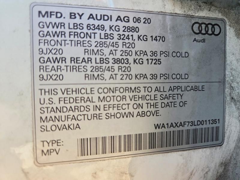Продажа на аукционе авто 2020 Audi Q7, vin: WA1AXAF73LD011351, номер лота: 65802676