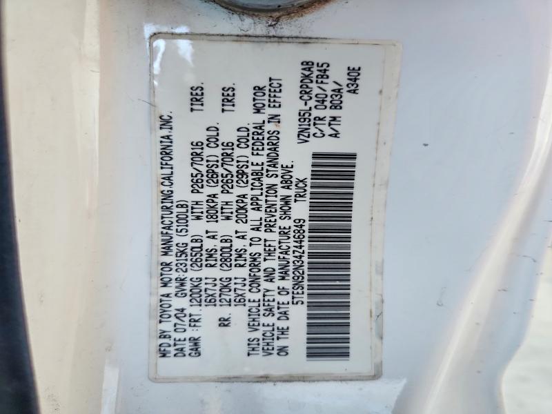 64579616 :رقم المزاد ، 5TESN92N34Z446849 vin ، 2004 Toyota Tacoma مزاد بيع
