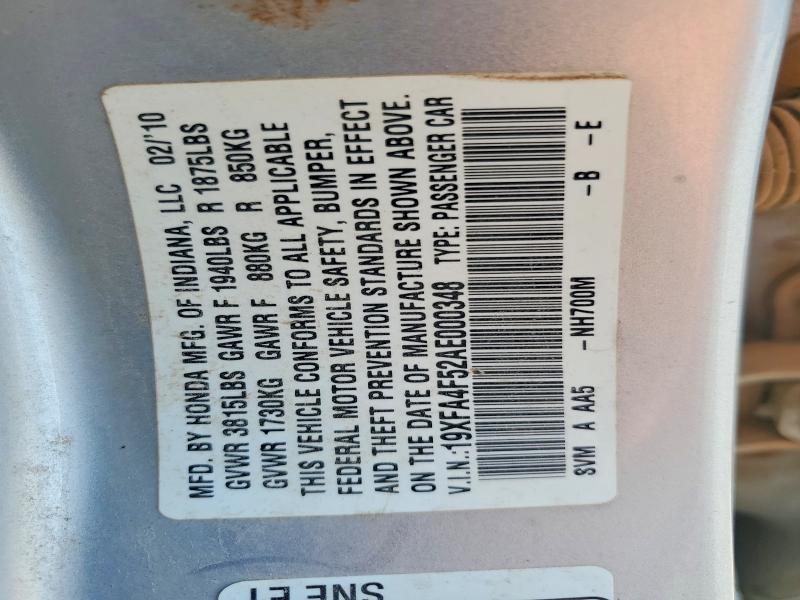 Aukcja sprzedaży 2010 Honda Civic, vin: 19XFA4F52AE000348, numer aukcji: 63492946