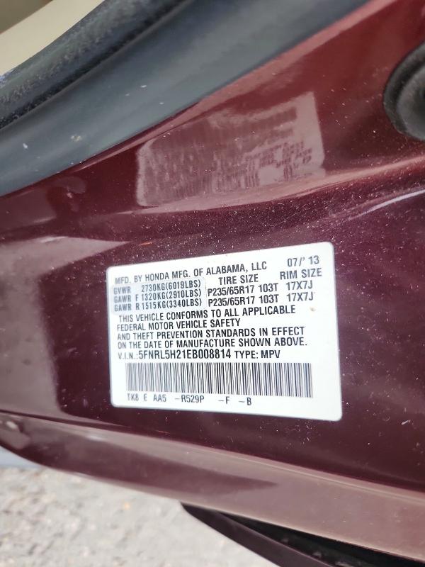 Aukcja sprzedaży 2014 Honda Odyssey, vin: 5FNRL5H21EB008814, numer aukcji: 63215516