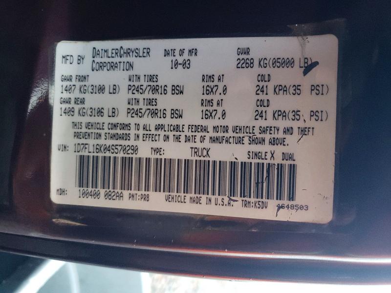 Продажа на аукционе авто 2004 Dodge Dakota, vin: 1D7FL16K04S570290, номер лота: 65392366