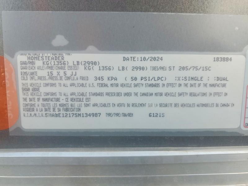64997626 :رقم المزاد ، 5HABE1217SN134987 vin ، 2025 Homesteader Unknown مزاد بيع