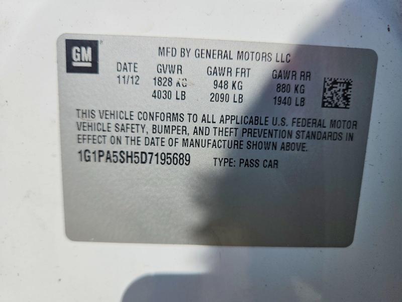 2013 Chevrolet Cruze მანქანა იყიდება აუქციონზე, vin: 1G1PA5SH5D7195689, აუქციონის ნომერი: 65797526